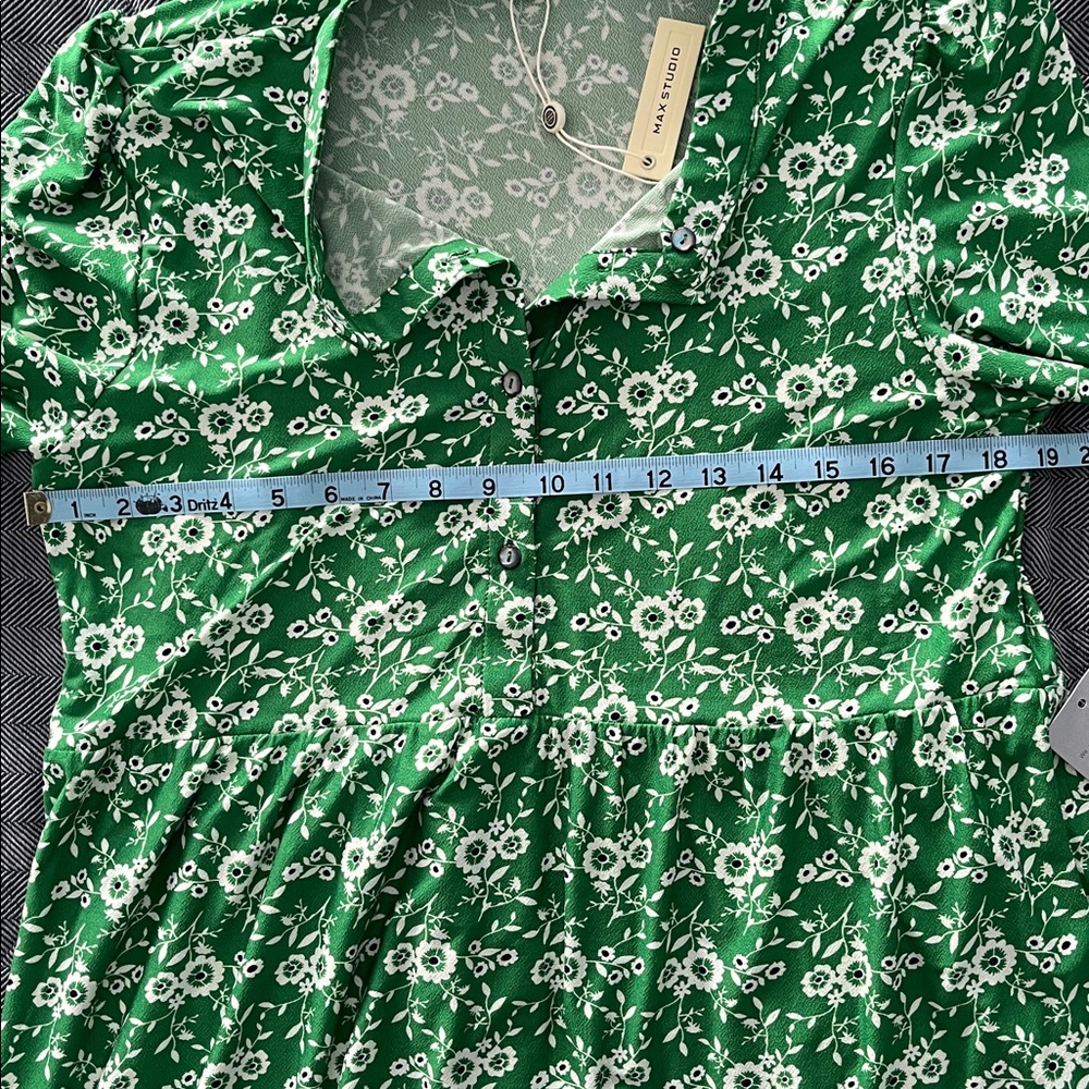 Max Studio Green Floral Tiered Dress Elbow Sleeves XL - Picture 7 of 8